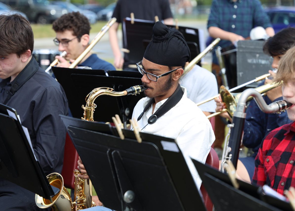 Student playing saxophone