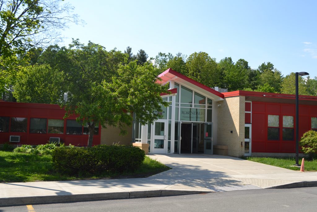Picture of the exterior of Rosendale Elementary School, facing the front entrance