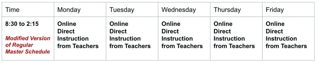 9-12 all remote schedule - grid view of text above