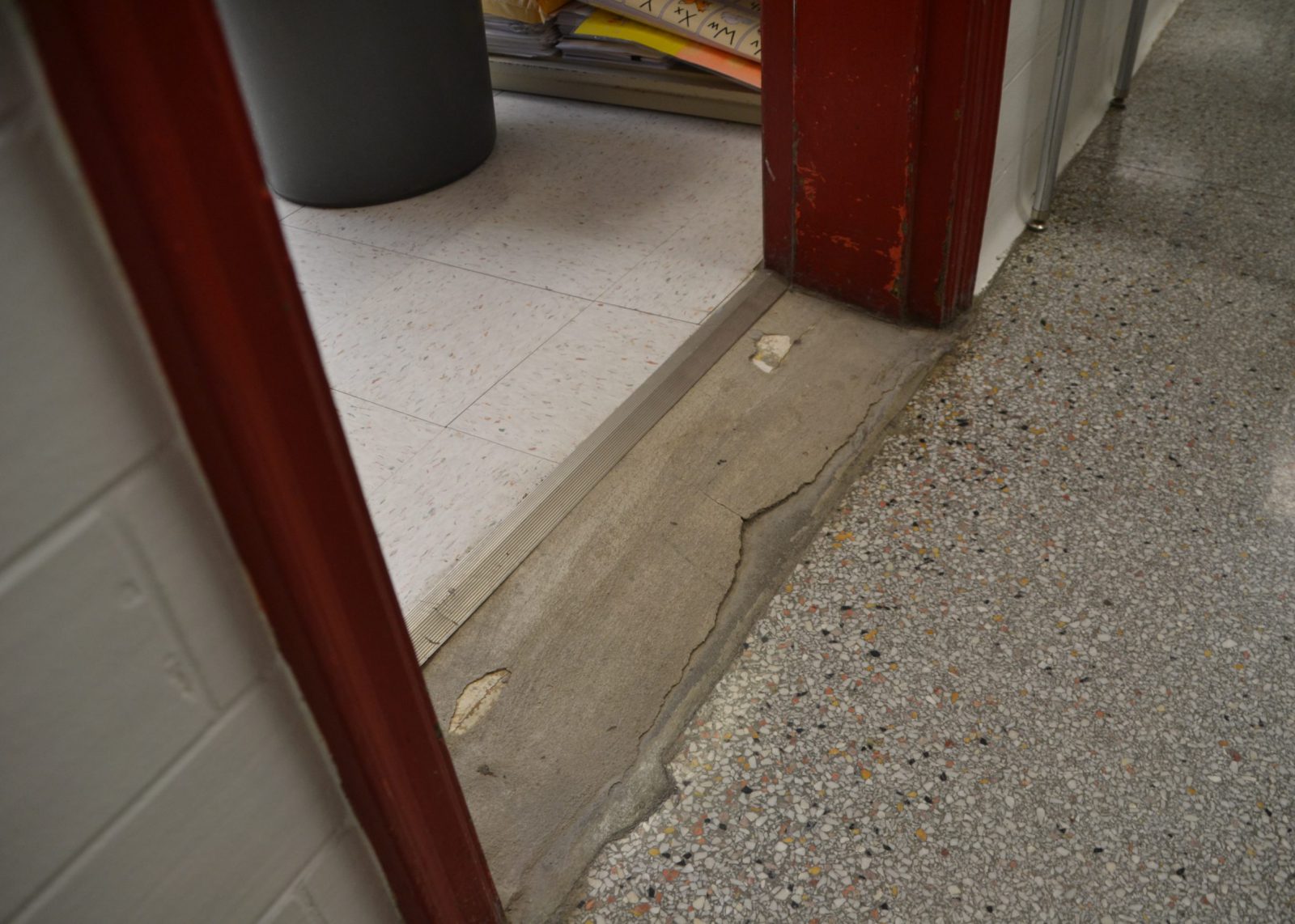 Deterioration in classroom entry way at Van Antwerp