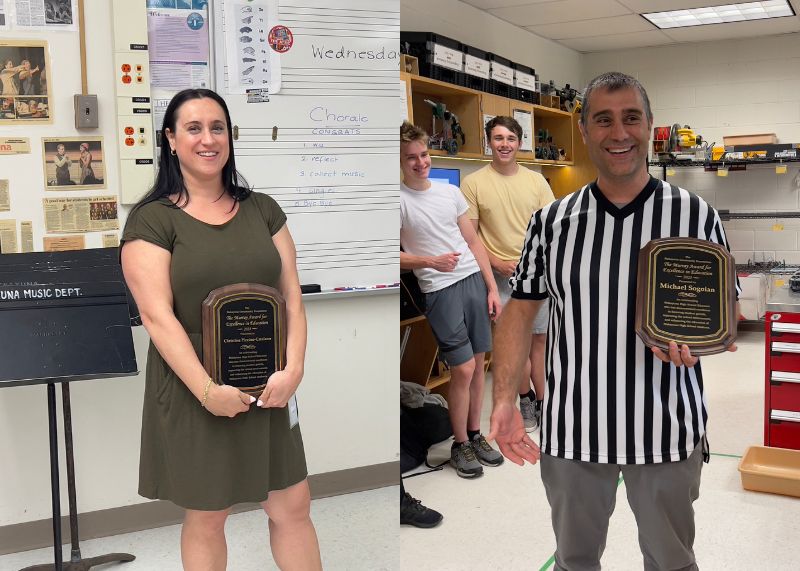 teachers holding plaques