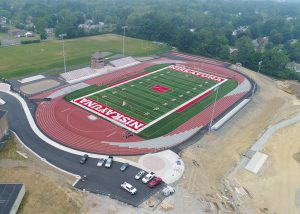 drone shot of new turf field and track