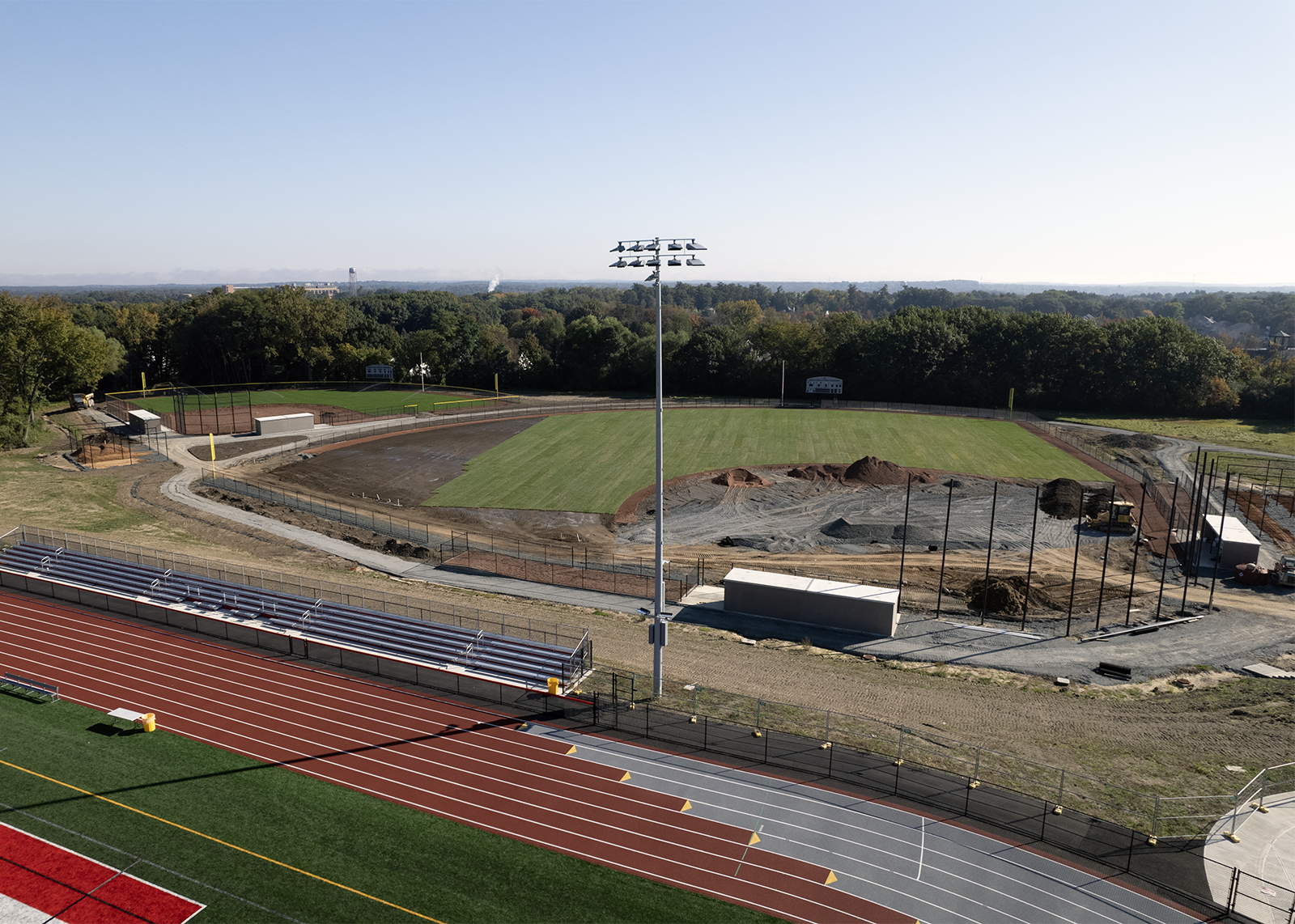 drone shot of baseball and softball fields