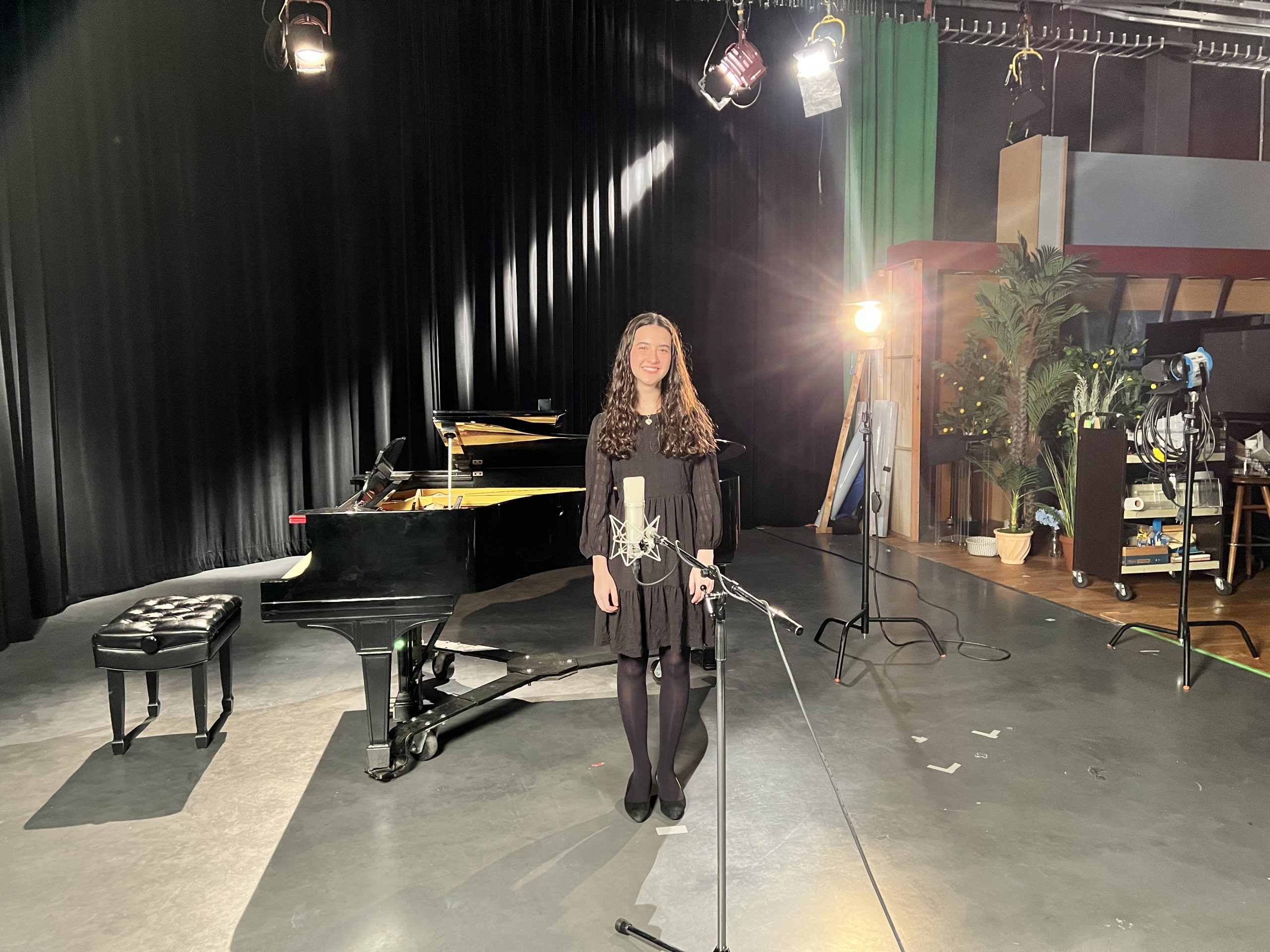 Sophie Spindler on set at WMHT as the January Classical Student Musician of the Month.