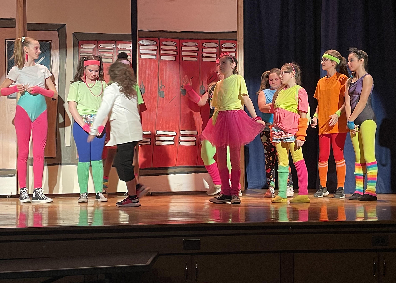 middle school student perform Back to the 80s play