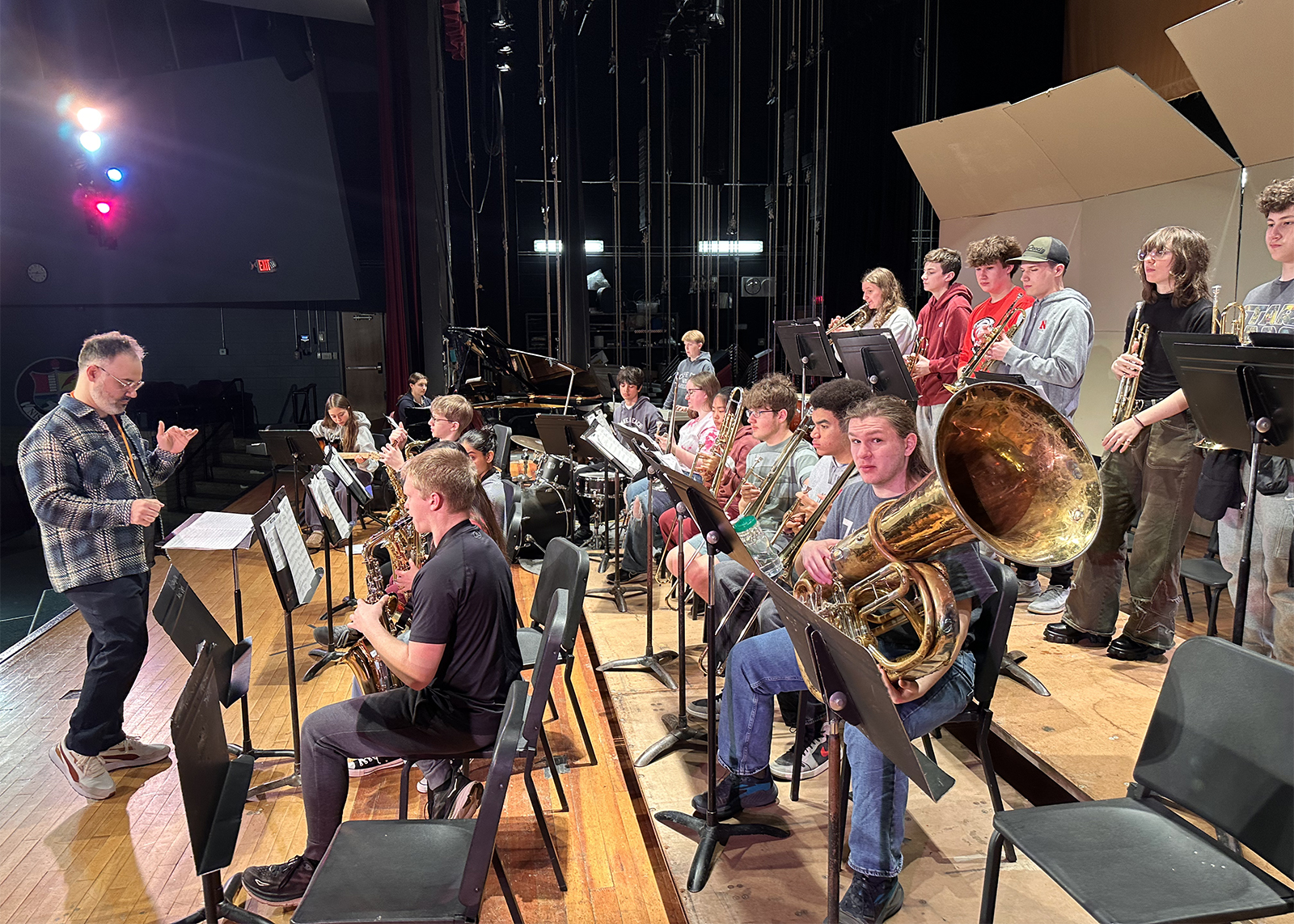 jazz students work with alumn and grammy winner Dominic Fallacaro