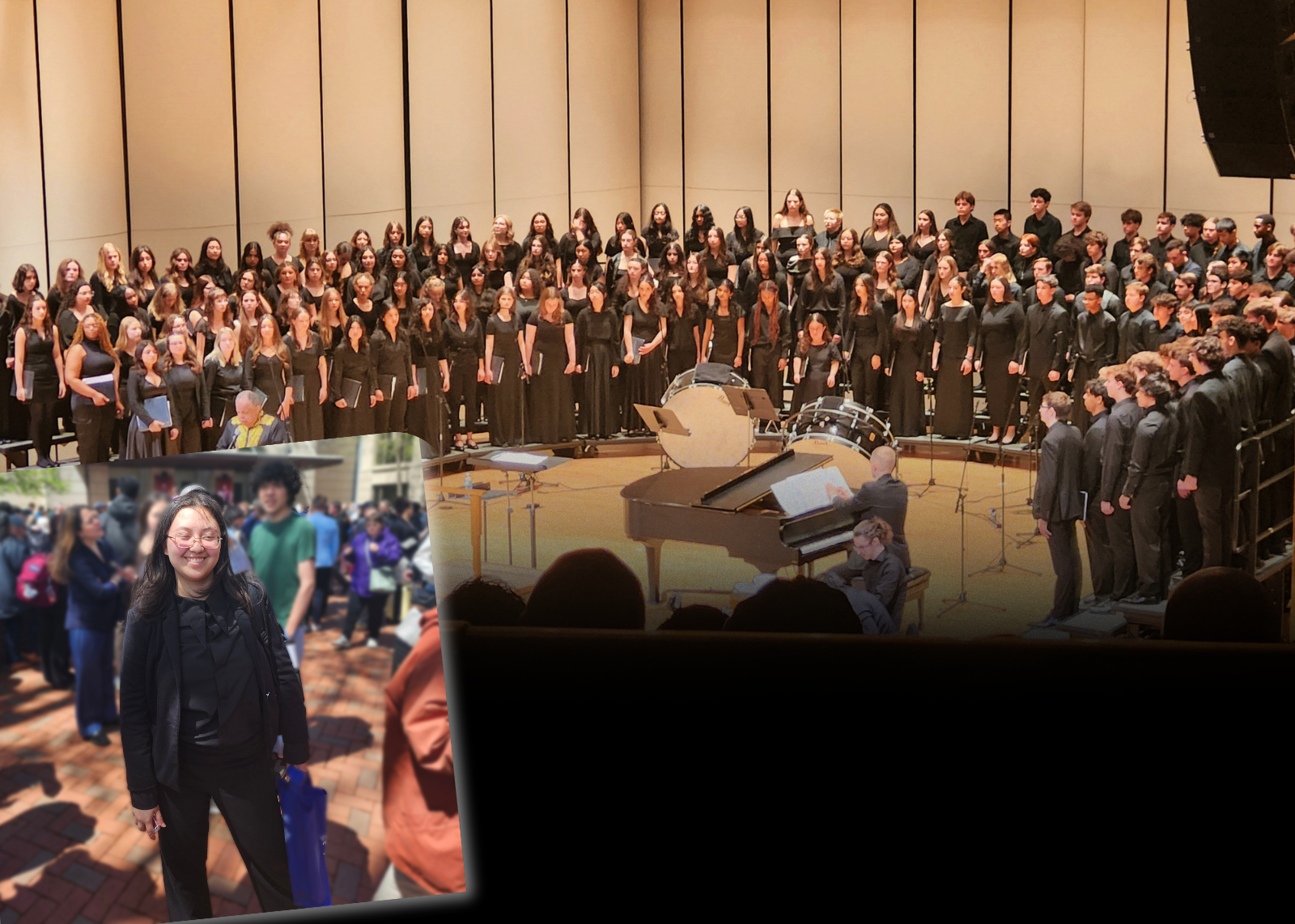group choir with inset photo of solo singer