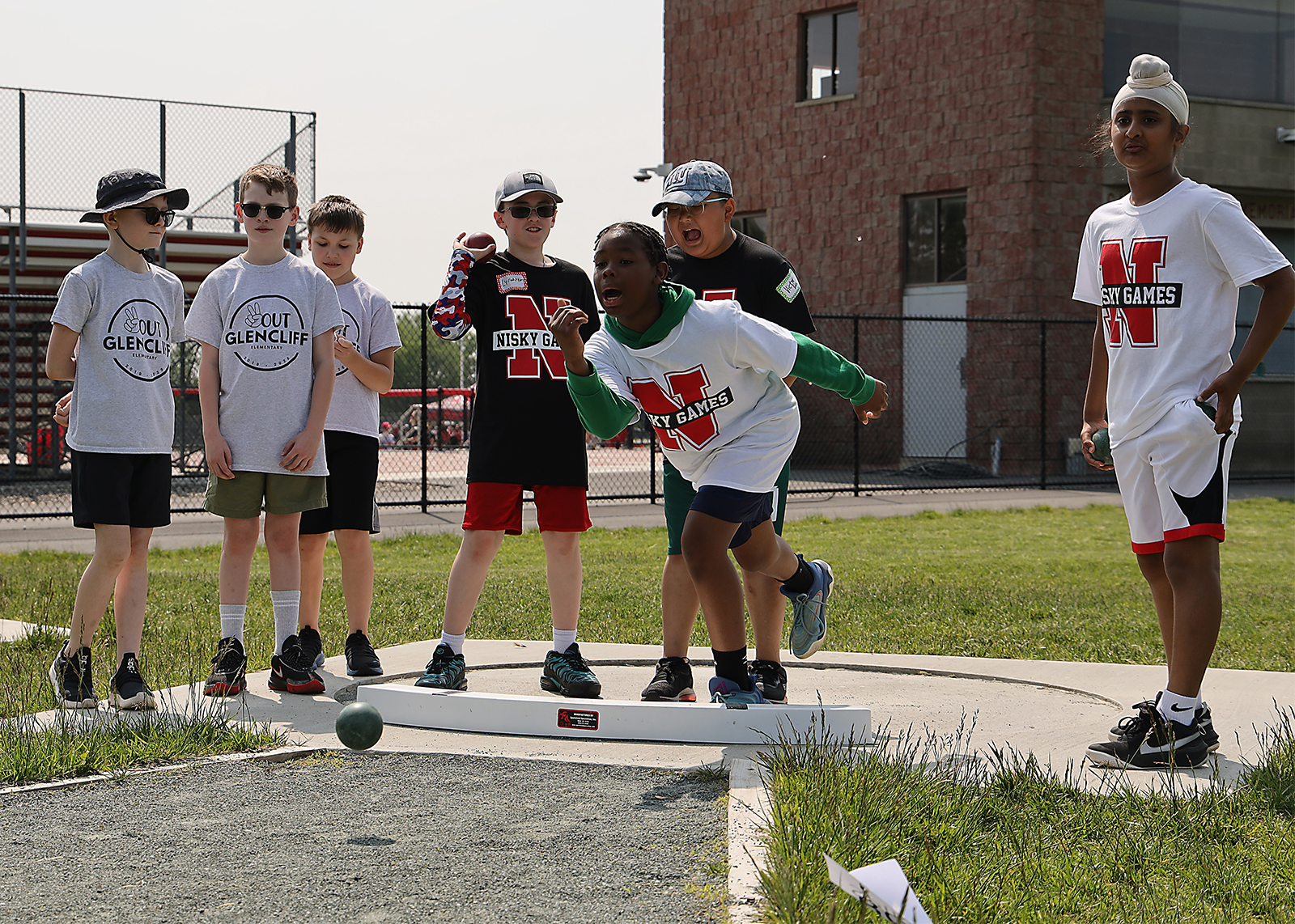 elementary students playing bocce at field day