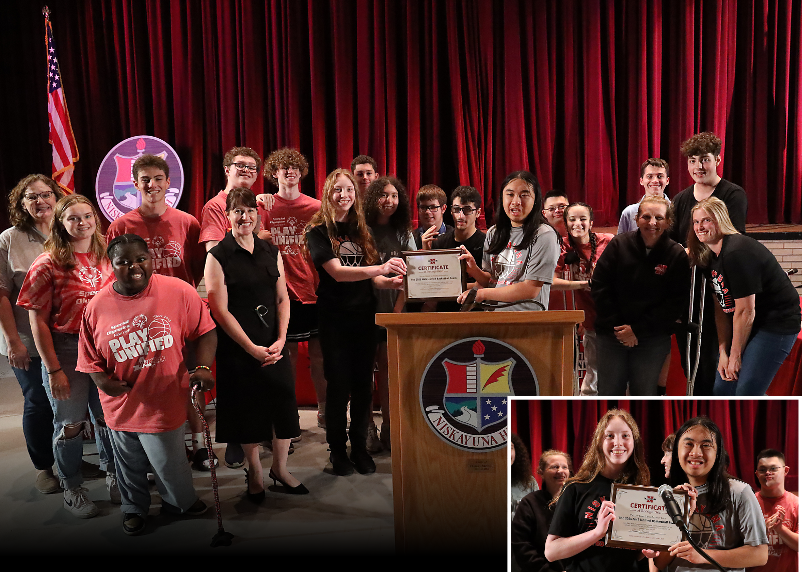group of unified athletes honored at board meeting