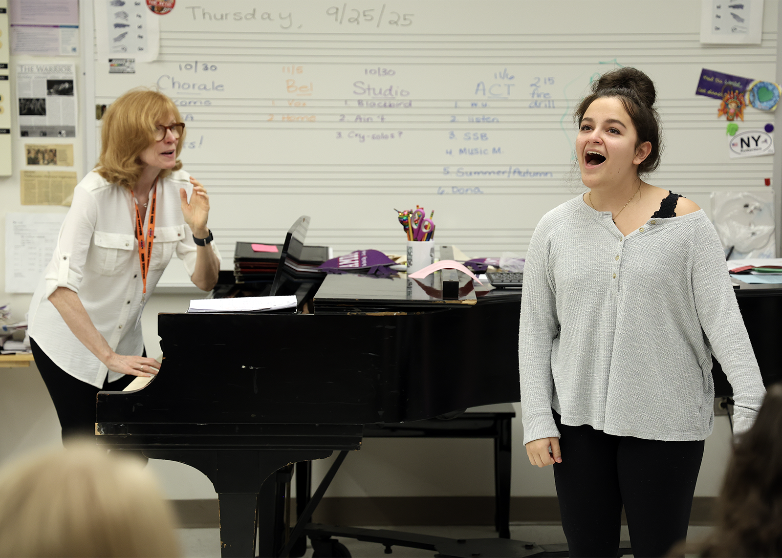 student participate in a musical theatre workshop with guest artist Brigid Brady