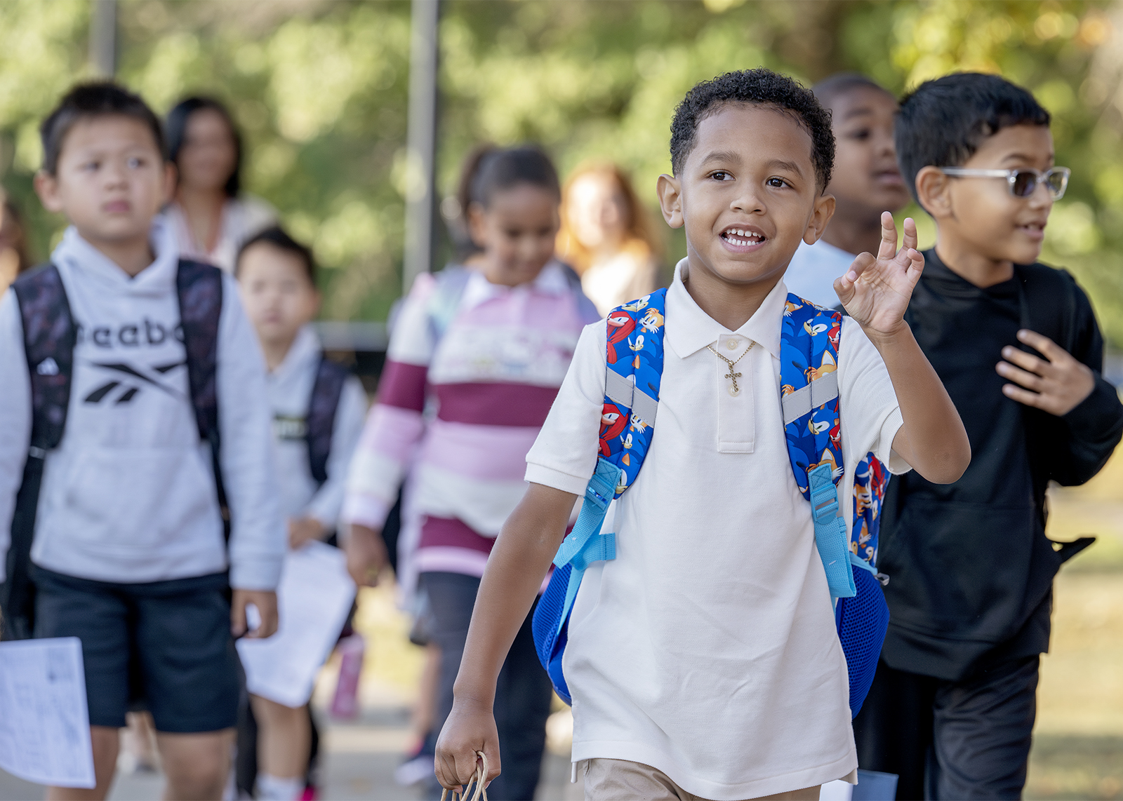 student smiles on first day of school