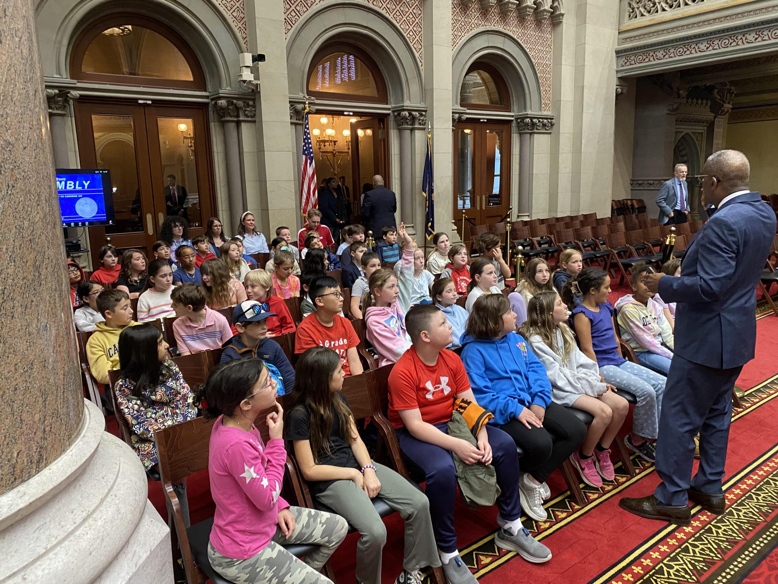 Fourth grade students at Hillside Elementary School engage with a presentation at the state capitol