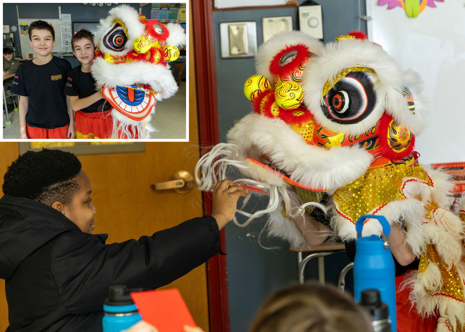 middle school students preforming the lion dance