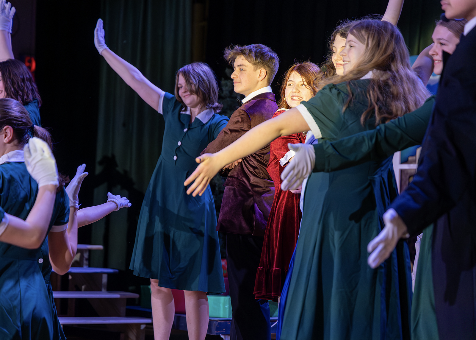 middle school students practice annie jr