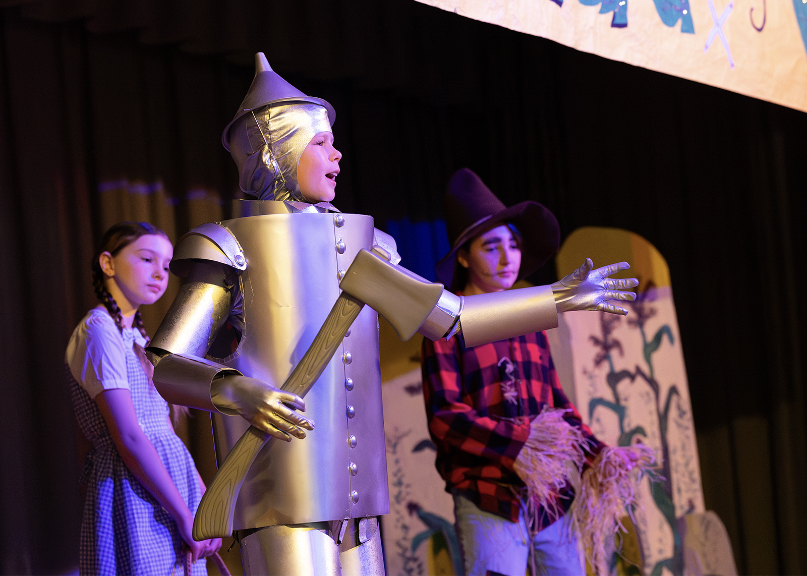 tin man in elementary school play of Wizard of Oz at birchwood