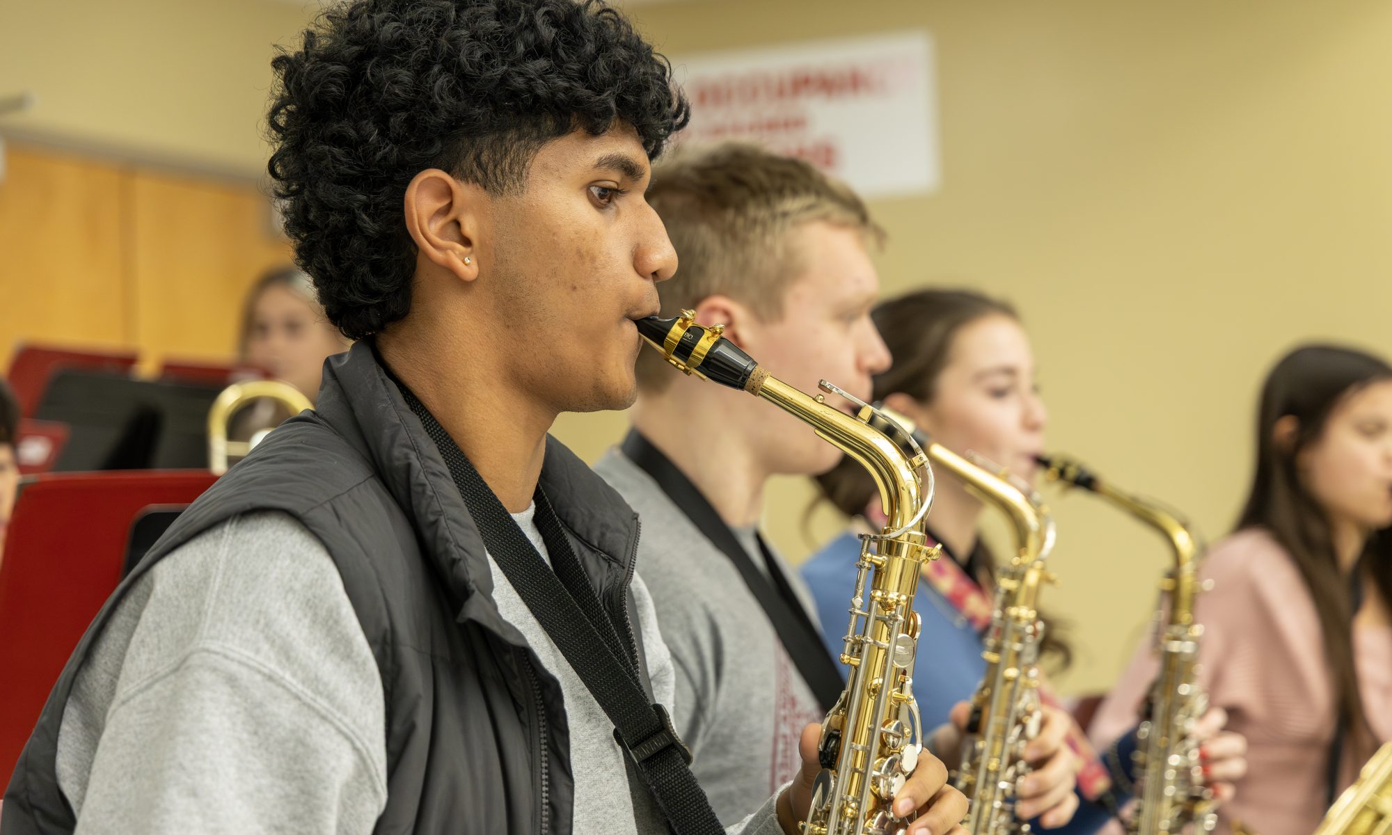 Jazz students practice in classroom.