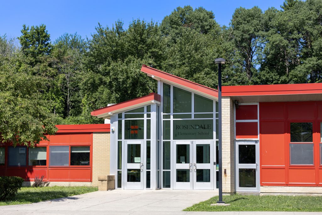 Front doors of Rosendale Elementary building.