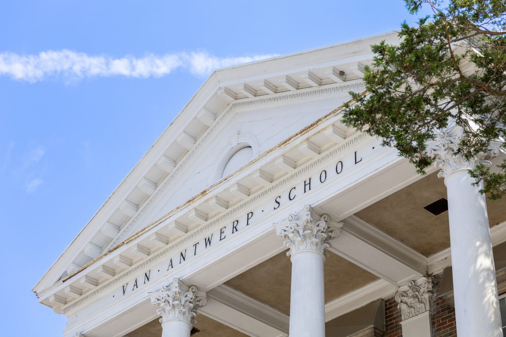 Exterior of Van Antwerp Middle School.