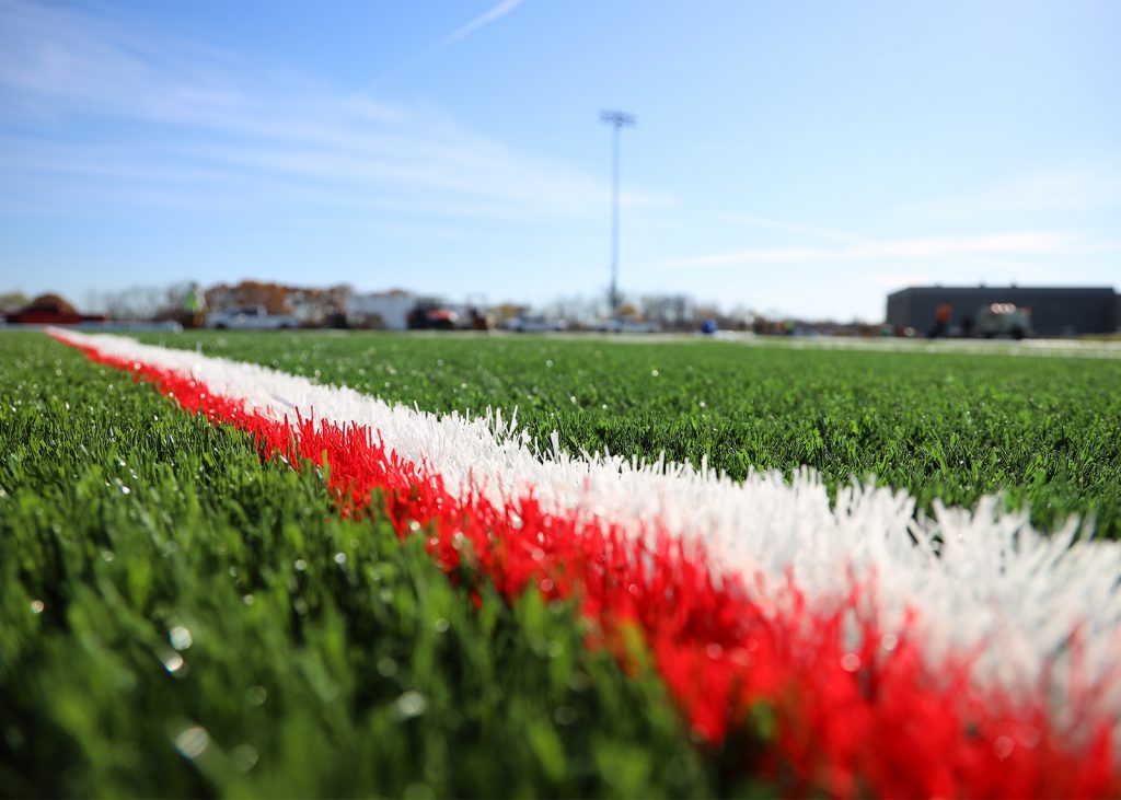 Closeup of the turf field.