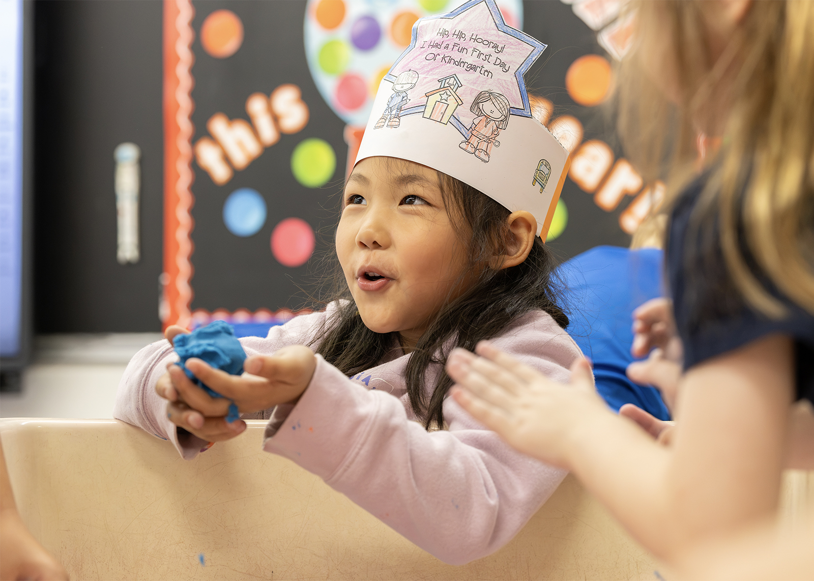 elementary student wearing a crown for first day of school