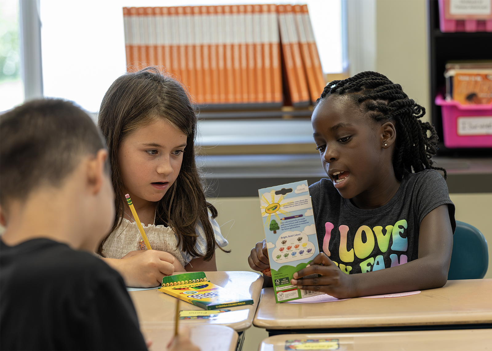 elementary students work on a project together