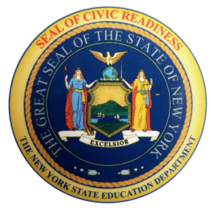 The state seal of the state of NY with the words "Seal of Civic Readiness".